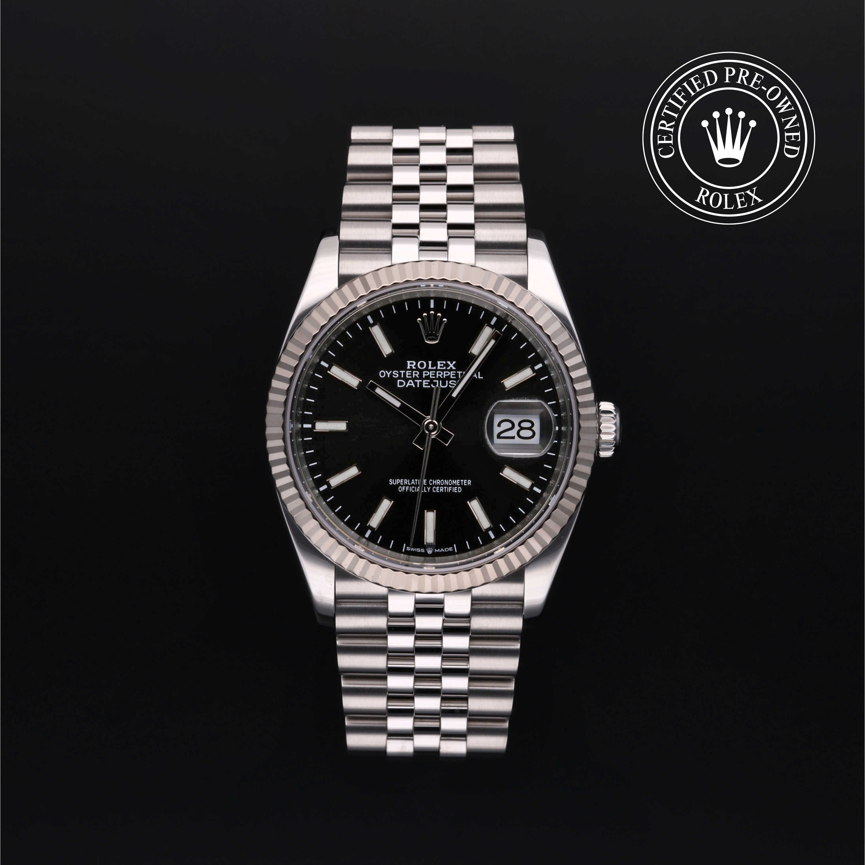 Rolex Certified Pre-owned Datejust M126234-0015 front on black background