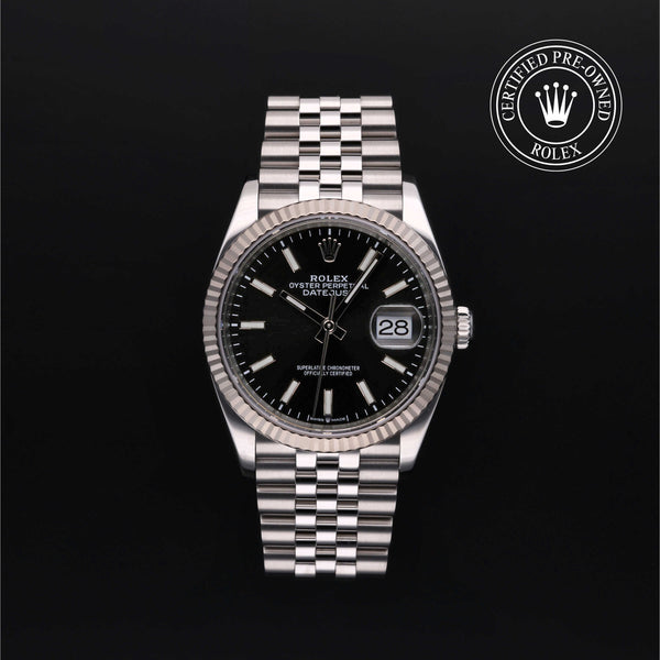 Rolex Certified Pre-owned Datejust M126234-0015 front on black background