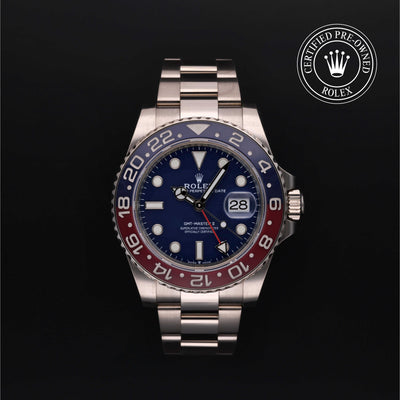Rolex Certified Pre-owned GMT M126719BLRO-0003 front on black background