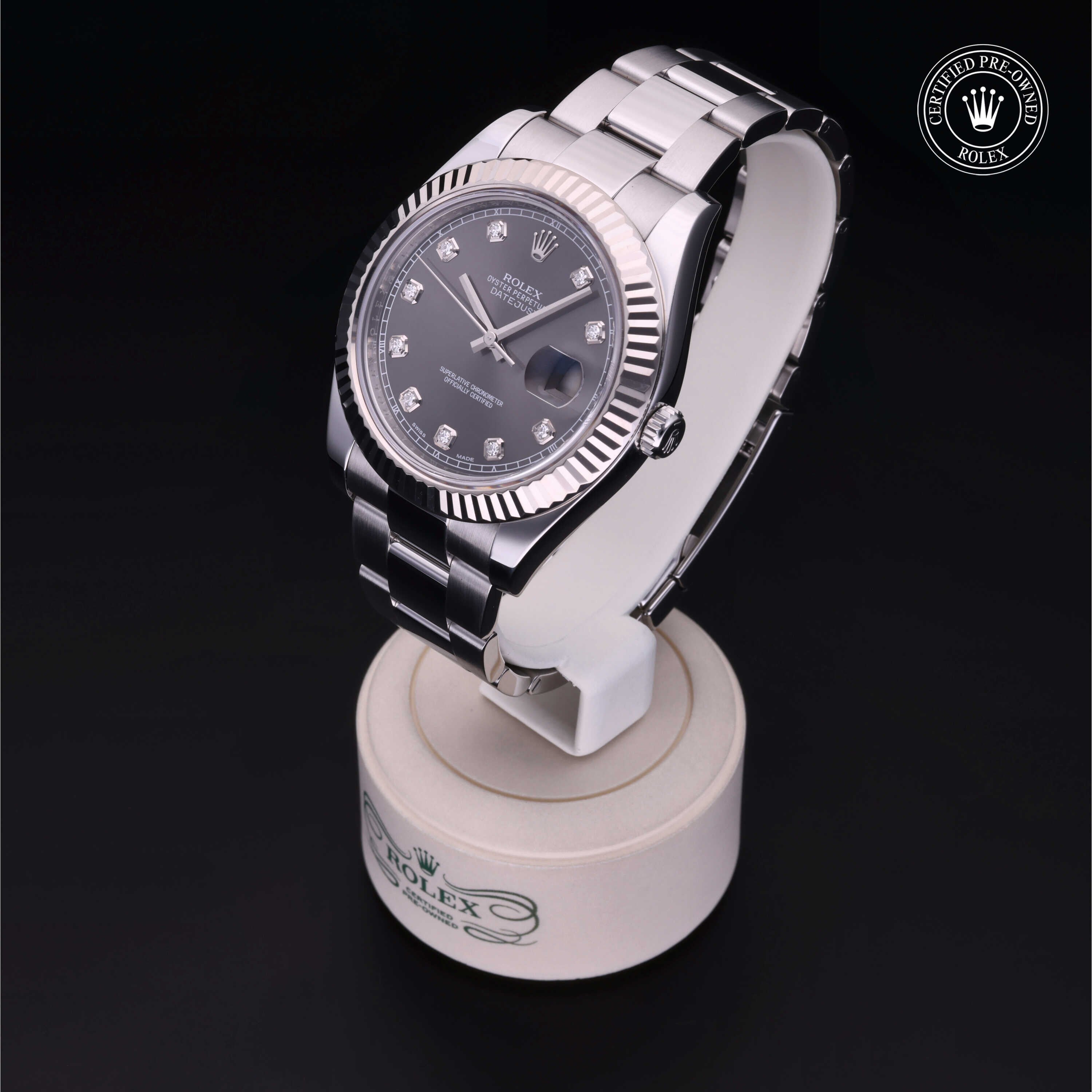 Rolex Certified Pre-owned Datejust M116334-0009 front on black background