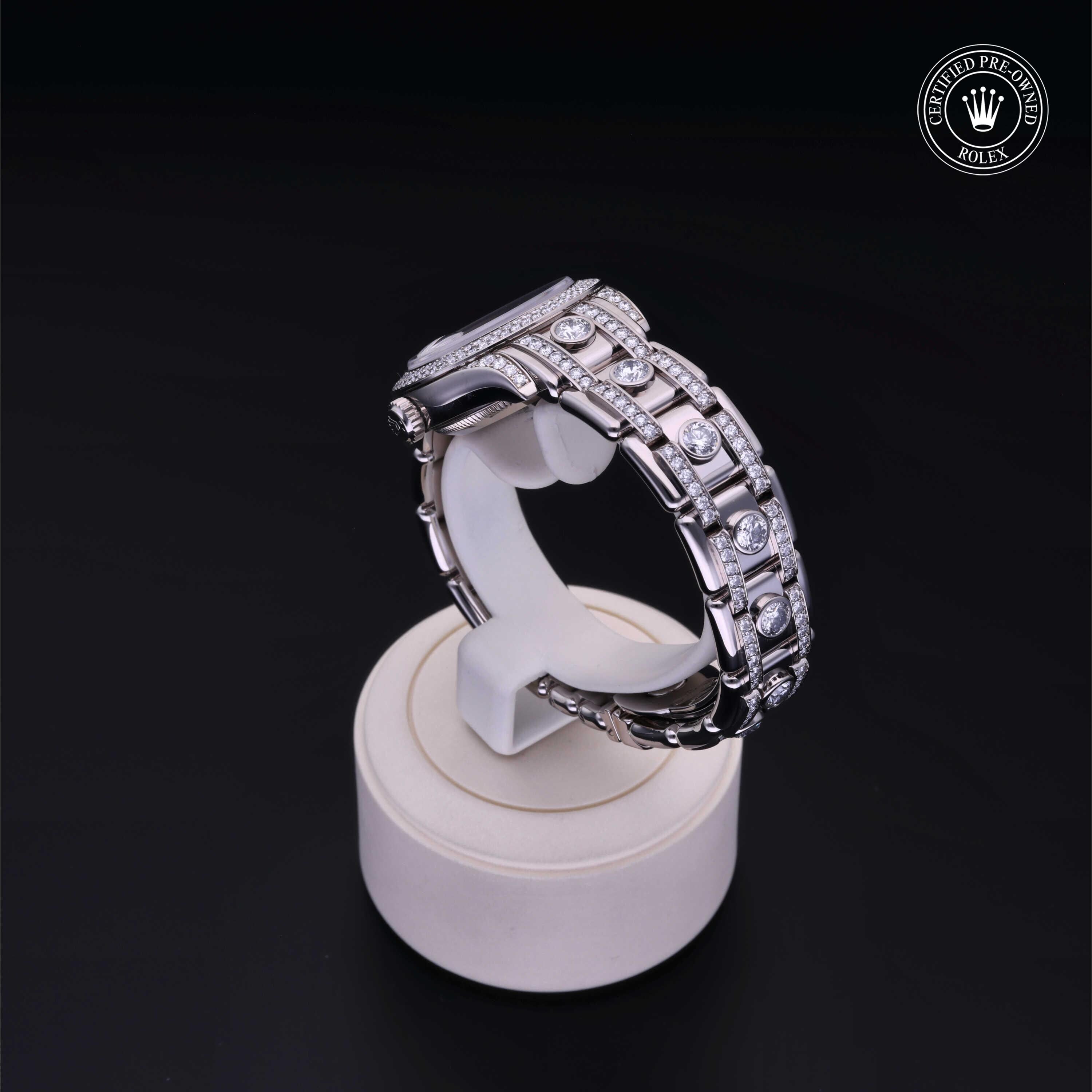 Rolex CPO Pearlmaster M80359 front on white background