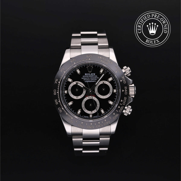 Rolex Certified Pre-owned Daytona M116500LN-0002 front on black background