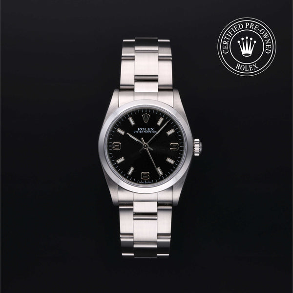 Rolex Certified Pre-owned Oyster Perpetual M77080-0022 front on black background