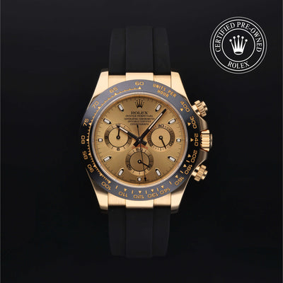 Rolex Certified Pre-owned Daytona M116518LN-0034 front on black background