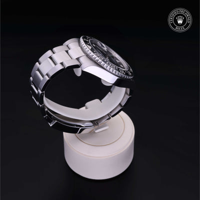 Rolex Certified Pre-owned GMT M116710LN-0001 front on black background