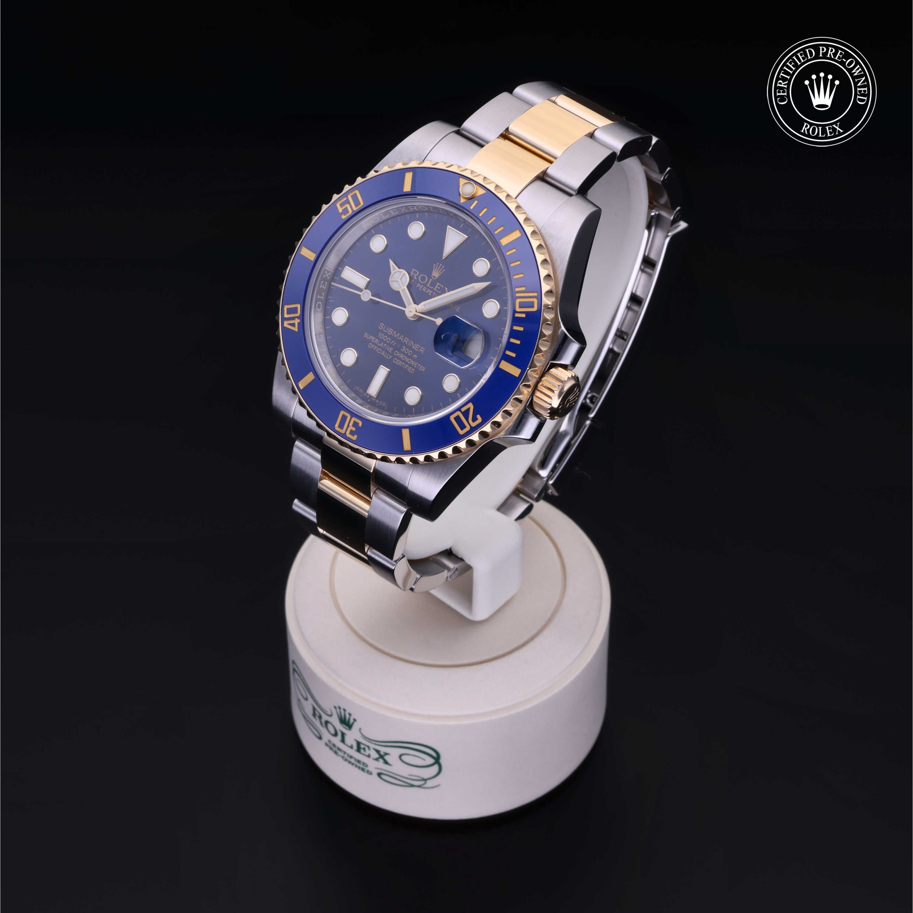 Rolex Certified Pre-owned Submariner M116613LB-0005 front on black background