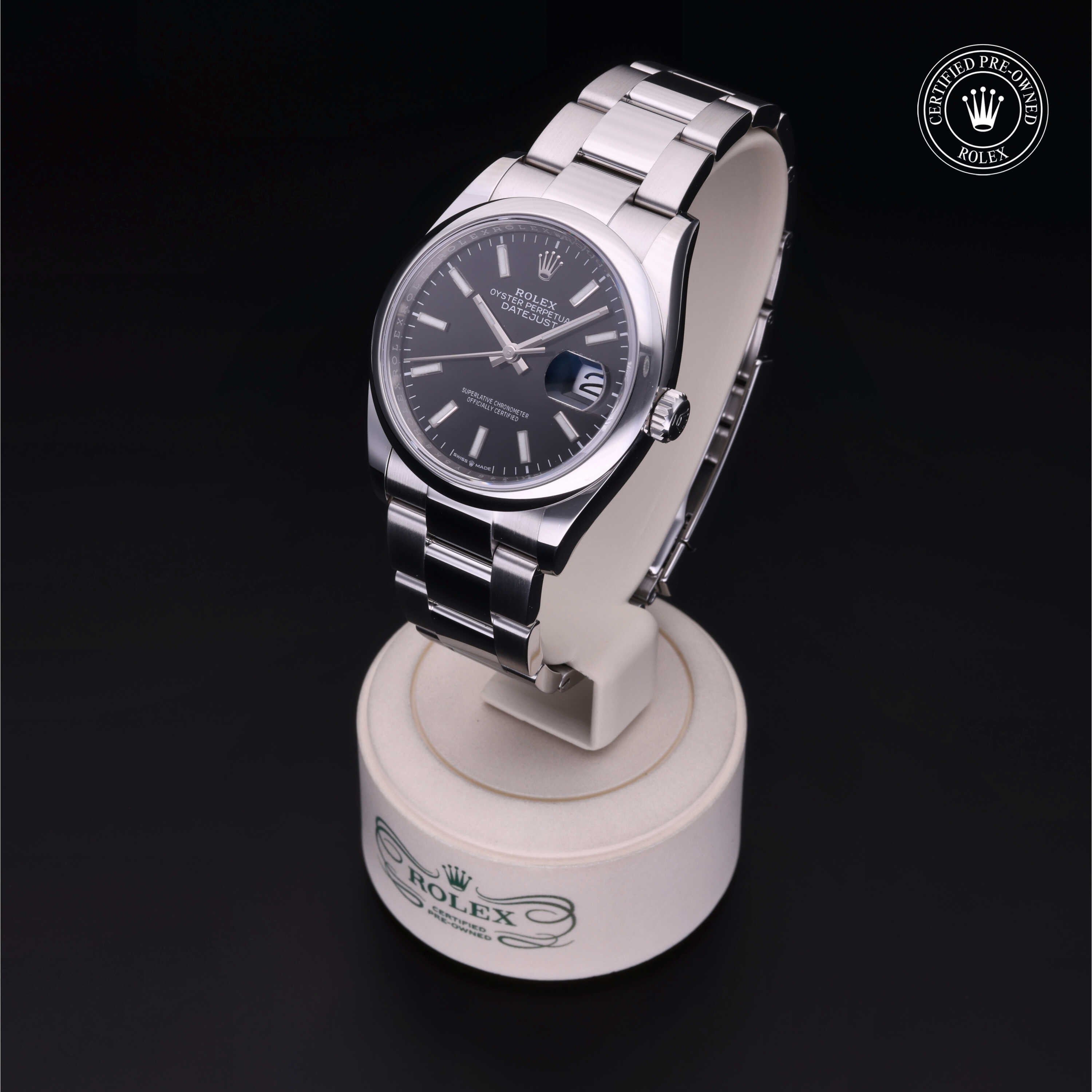 Rolex Certified Pre-owned Datejust M126200-0004 front on black background