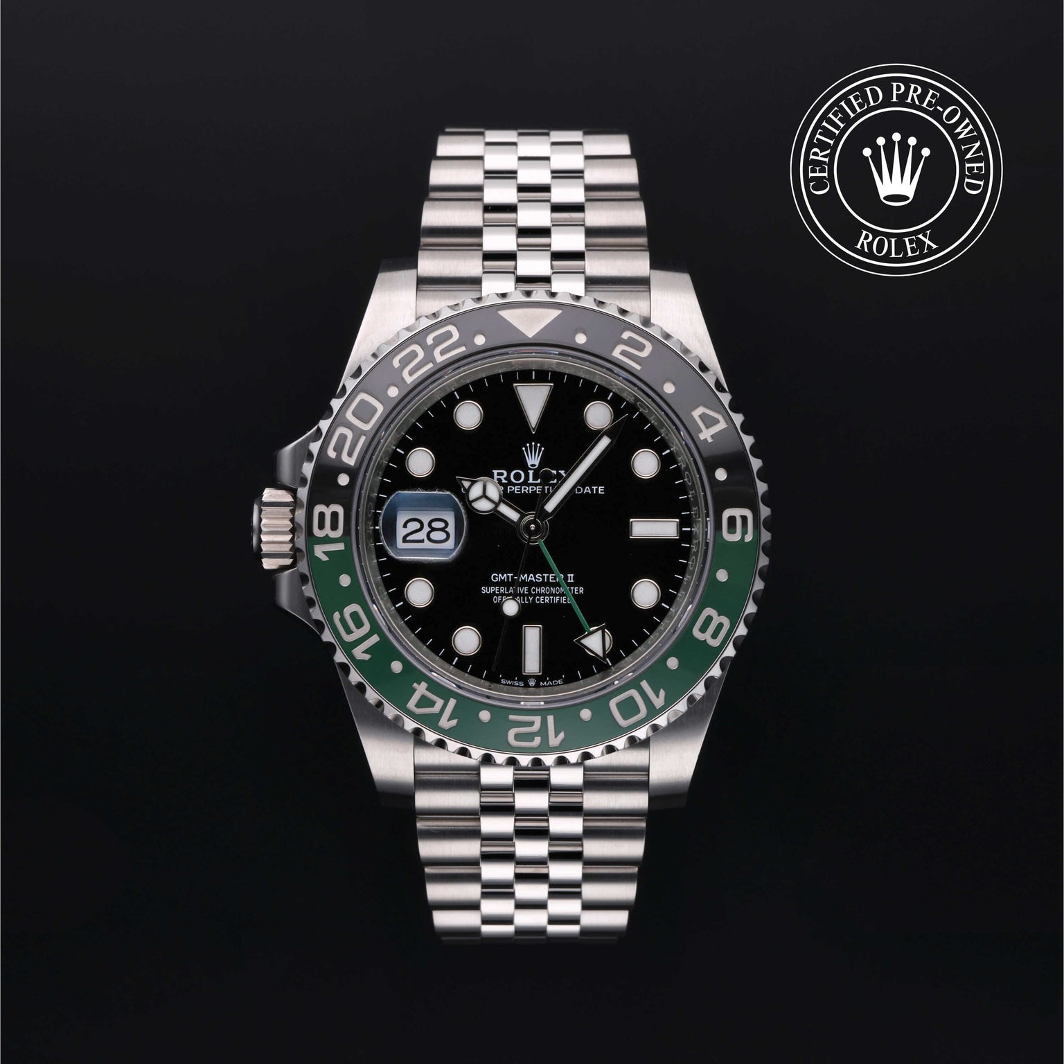 Rolex Certified Pre-owned GMT M126720VTNR-0002 front on black background