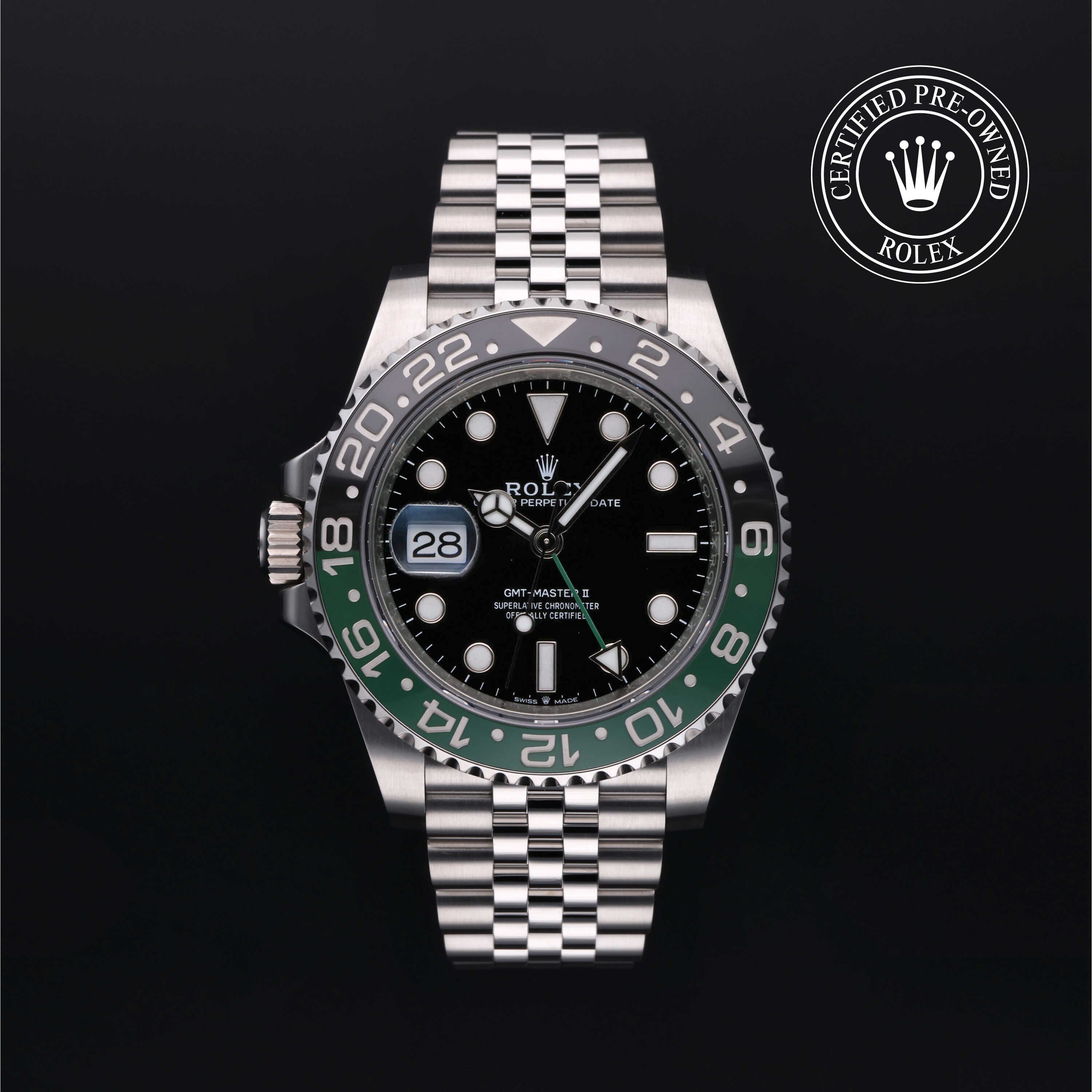 Rolex Certified Pre-owned GMT M126720VTNR-0002 front on black background