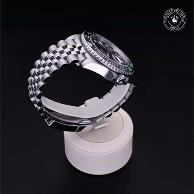 Rolex Certified Pre-owned GMT M126720VTNR-0002 front on black background