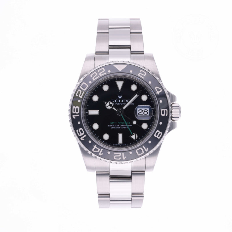 Rolex Certified Pre-owned GMT M116710LN-0001 front on white background