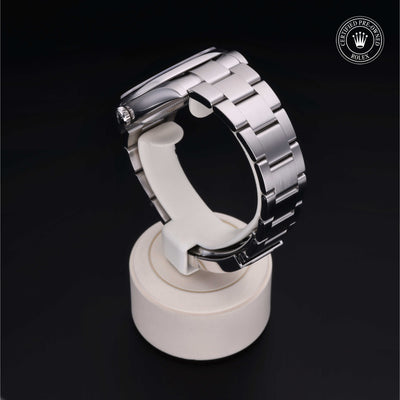 Rolex Certified Pre-owned Oyster Perpetual M124300-0002 front on black background