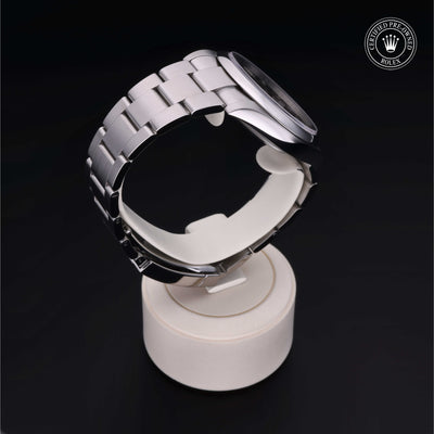 Rolex Certified Pre-owned Oyster Perpetual M124300-0002 front on black background