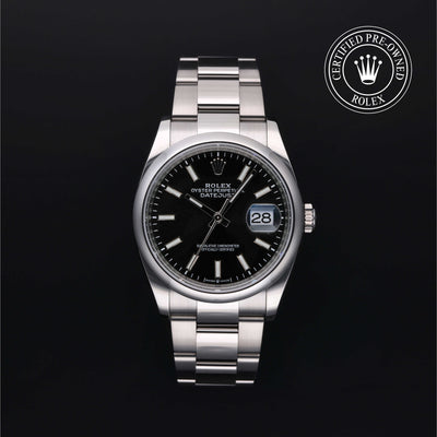 Rolex Certified Pre-owned Datejust M126200-0004 front on black background