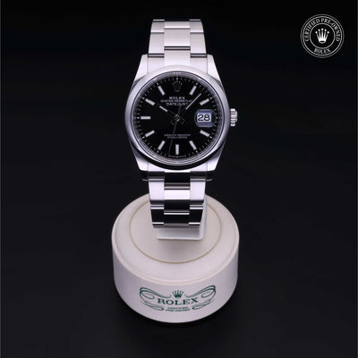 Rolex Certified Pre-owned Datejust M126200-0004 front on black background