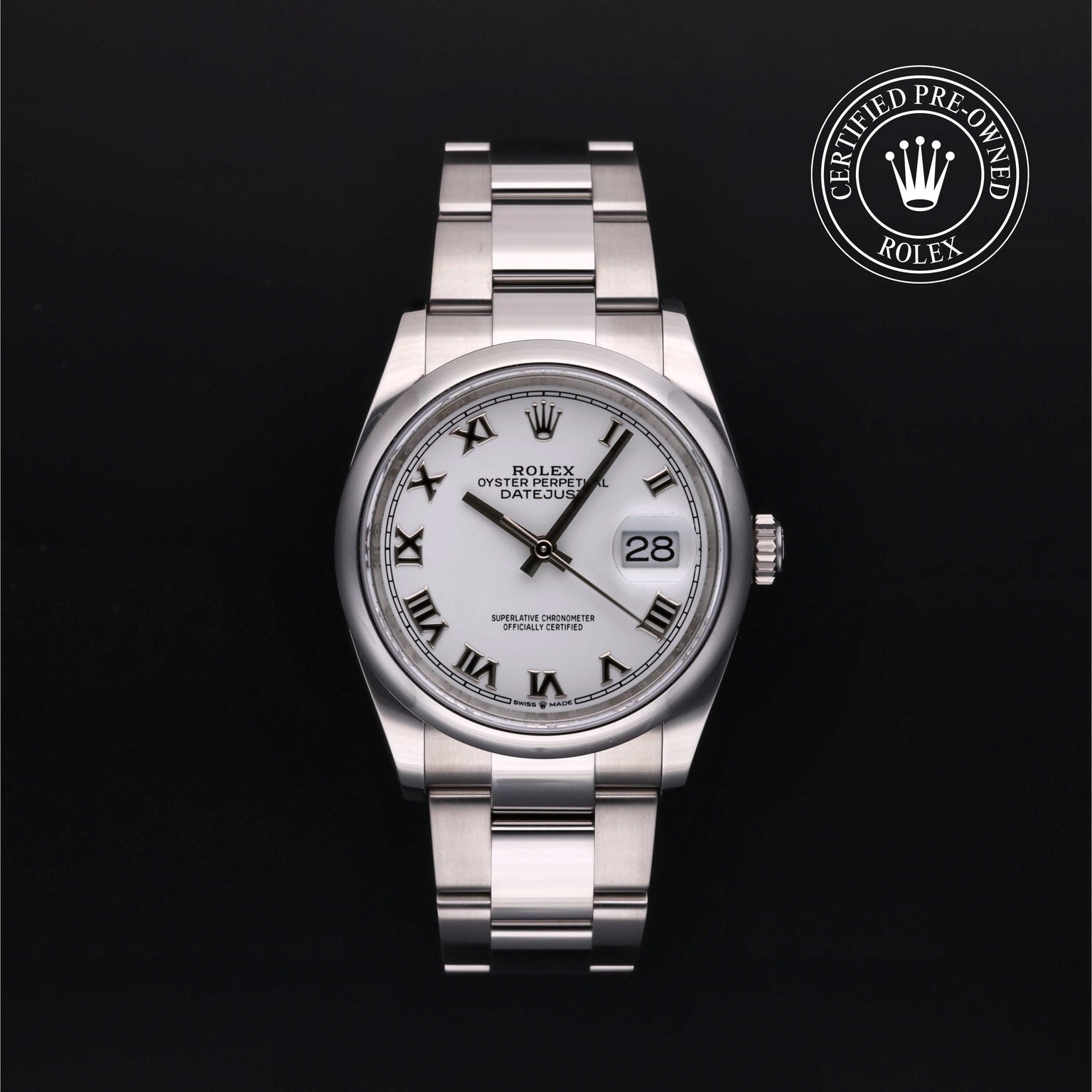 Rolex Certified Pre-owned Datejust M126200-0008 front on black background