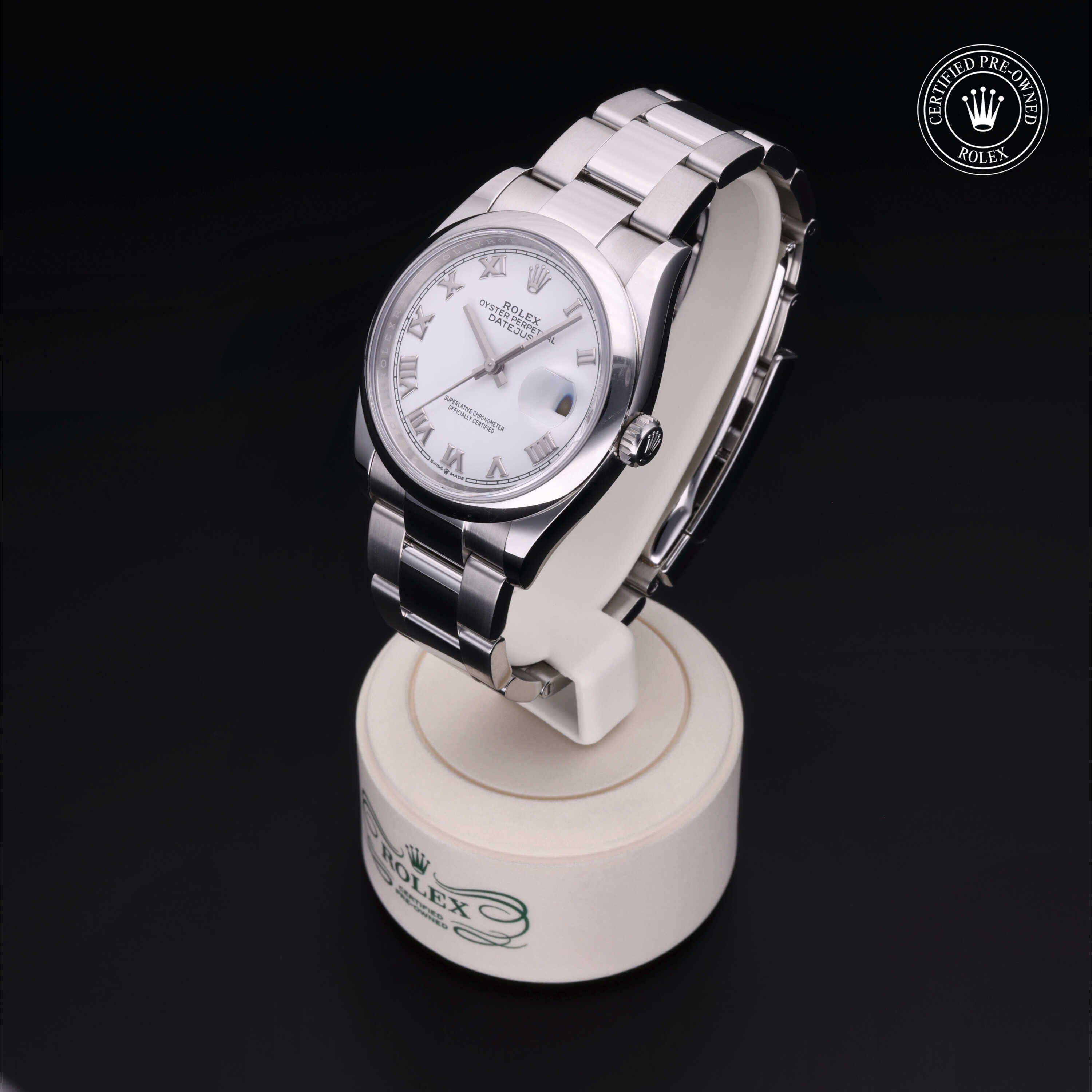 Rolex Certified Pre-owned Datejust M126200-0008 front on black background