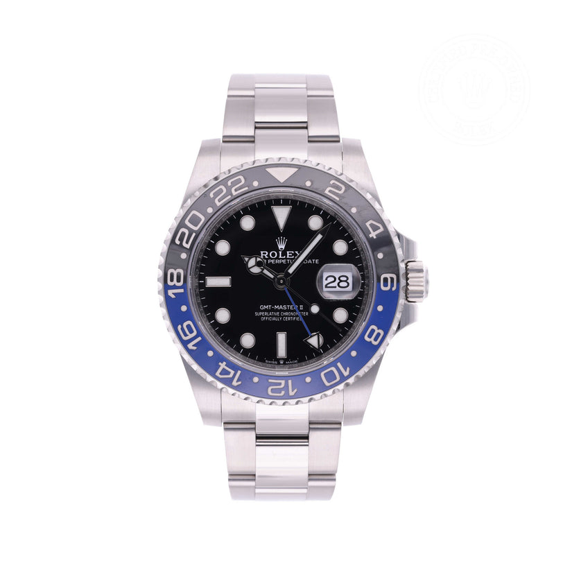 Rolex Certified Pre-owned GMT M126710BLNR-0003 front on white background