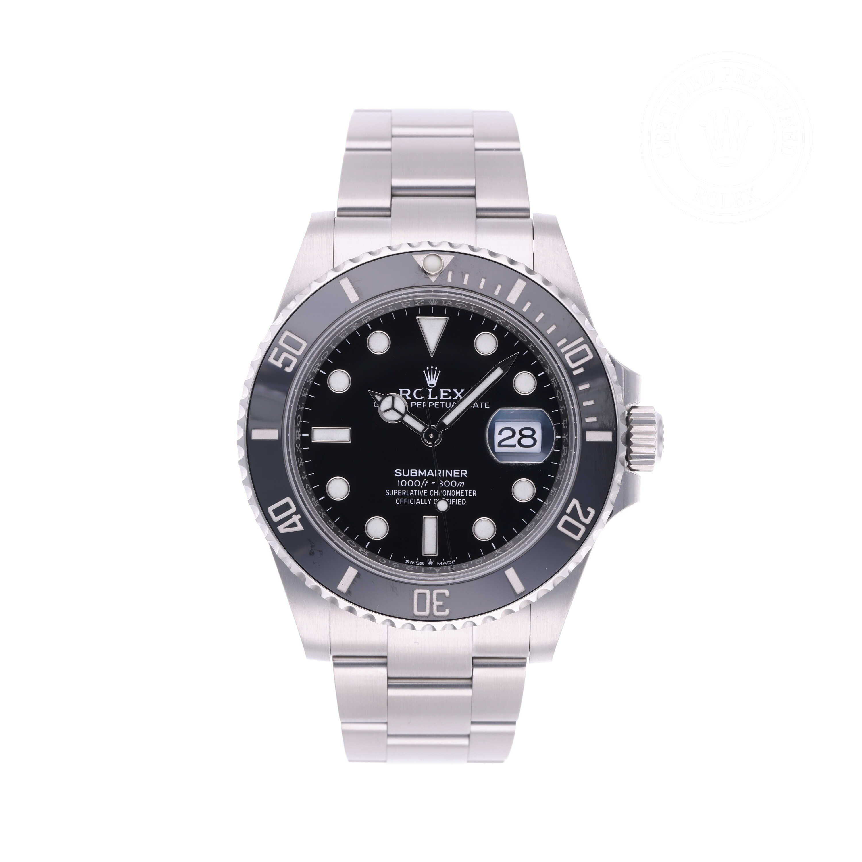 Rolex Certified Pre-owned Submariner M126610LN-0001 front on white background