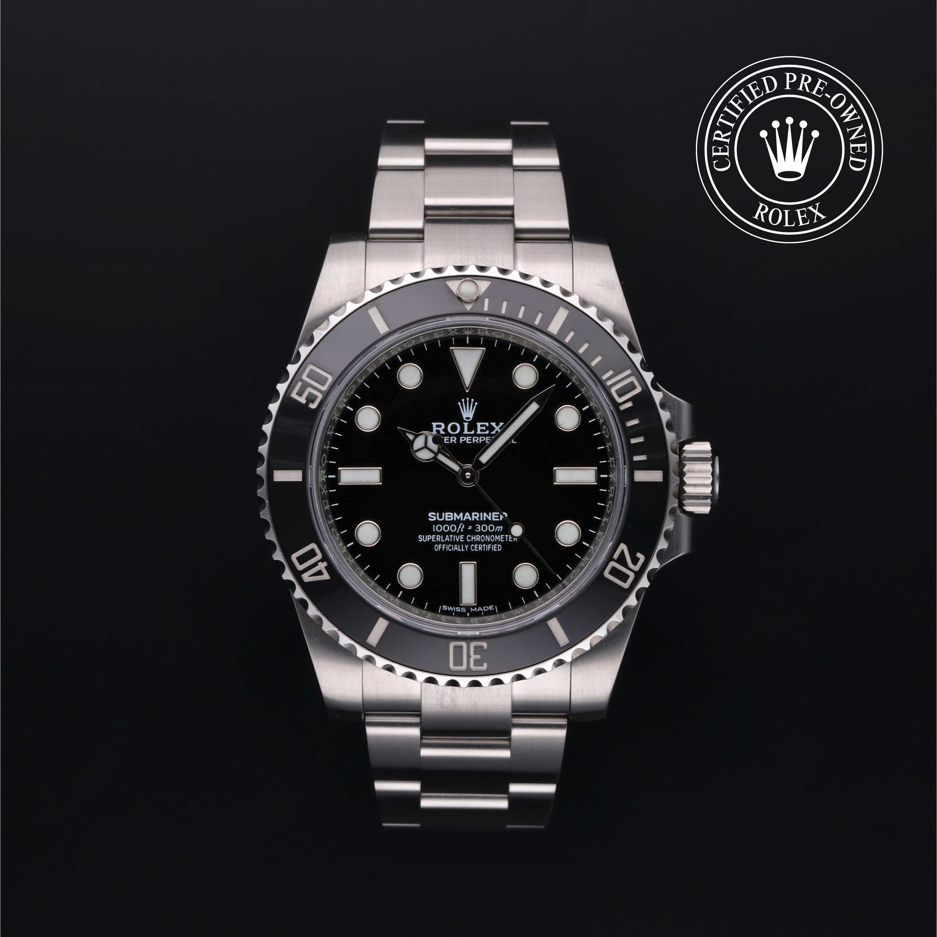 Rolex Certified Pre-owned Submariner M114060-0002 front on black background