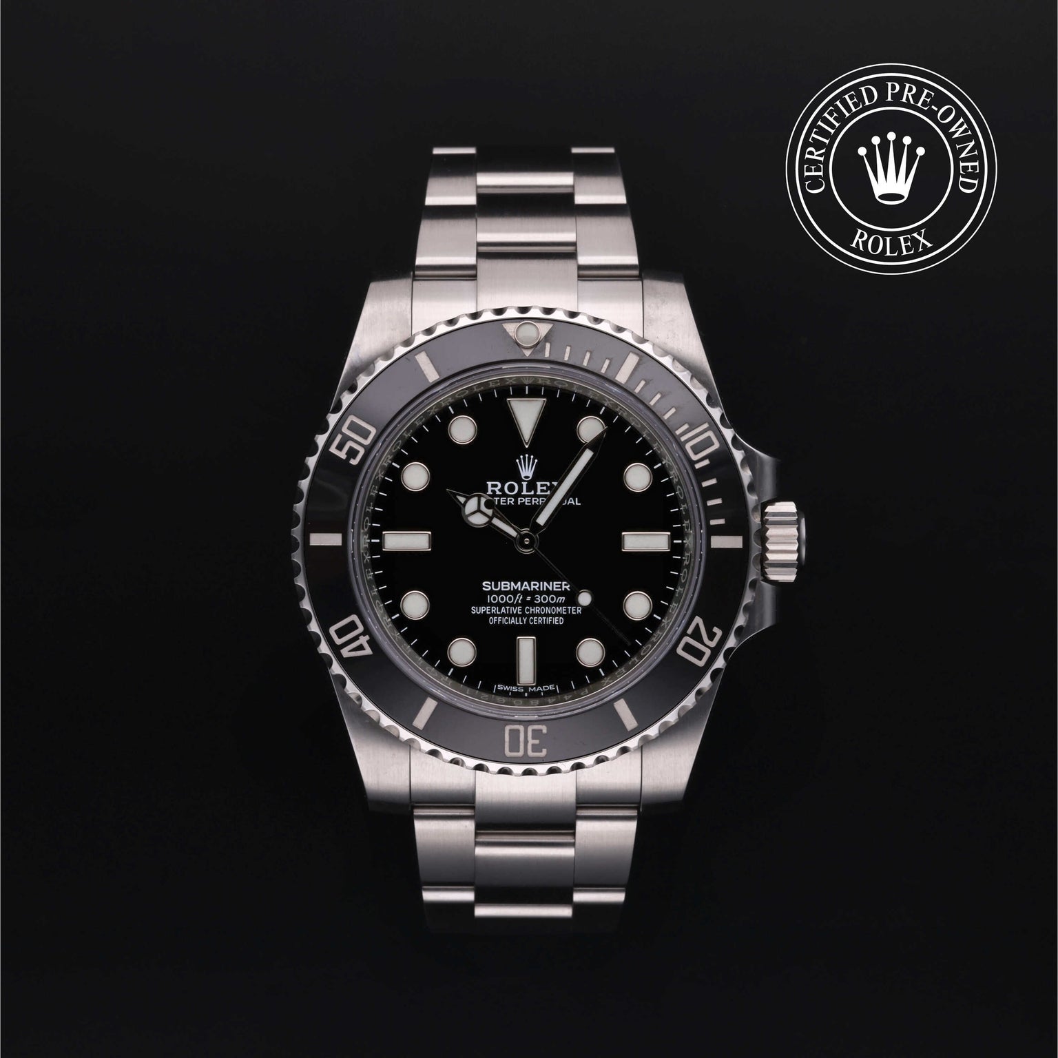 Rolex Certified Pre-owned Submariner M114060-0002 front on black background