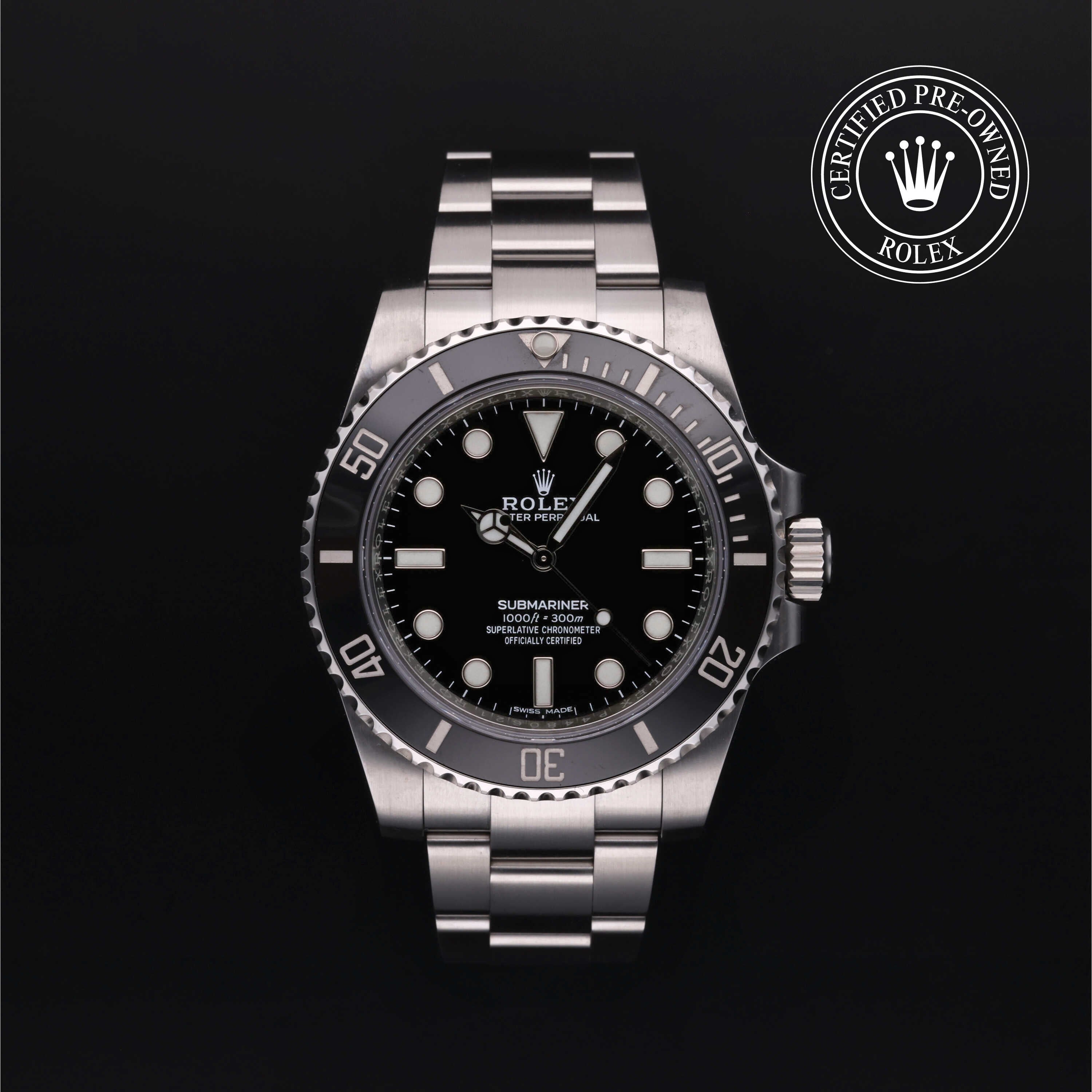Rolex Certified Pre-owned Submariner M114060-0002 front on black background