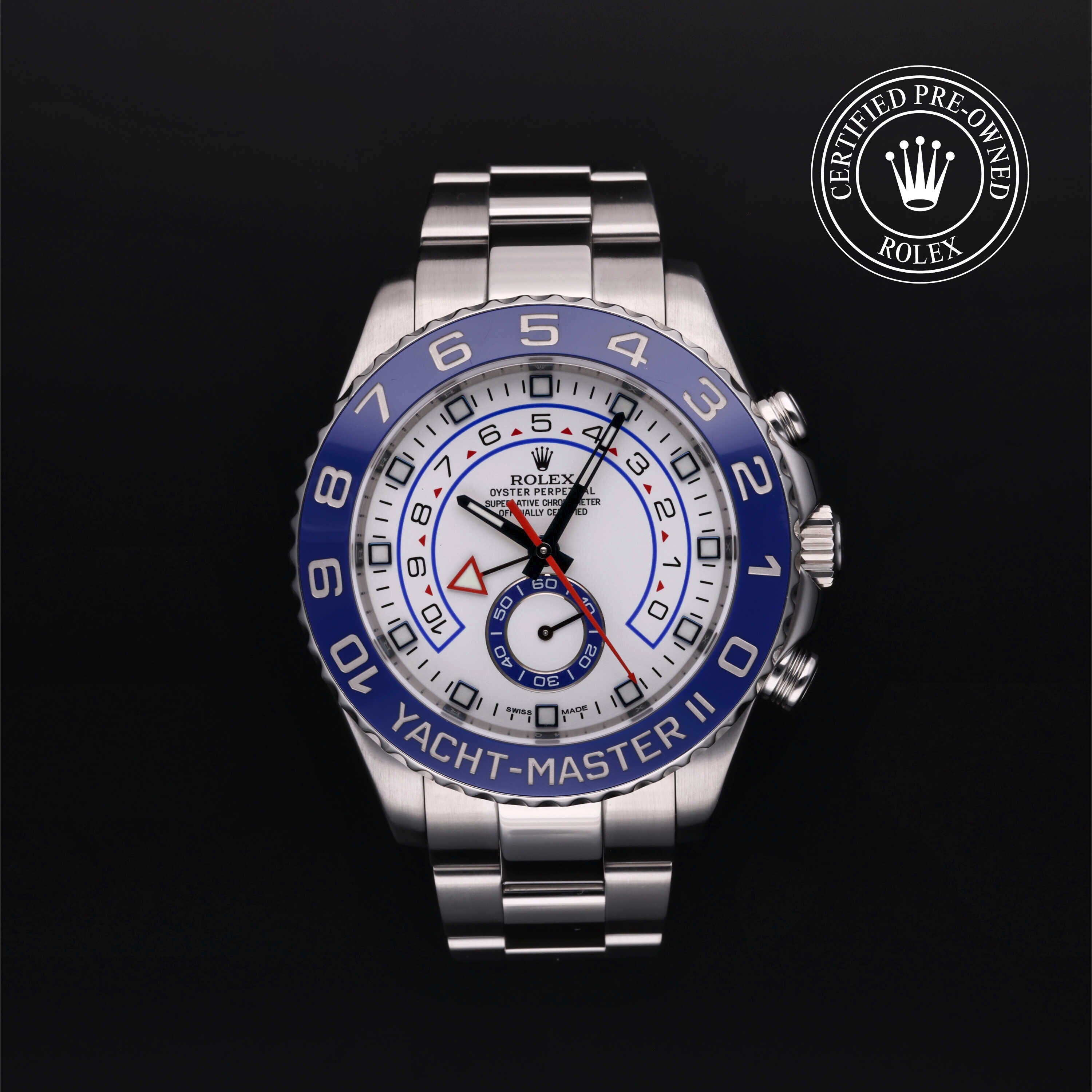 Rolex Certified Pre-owned Yacht-Master M116680-0001 front on black background