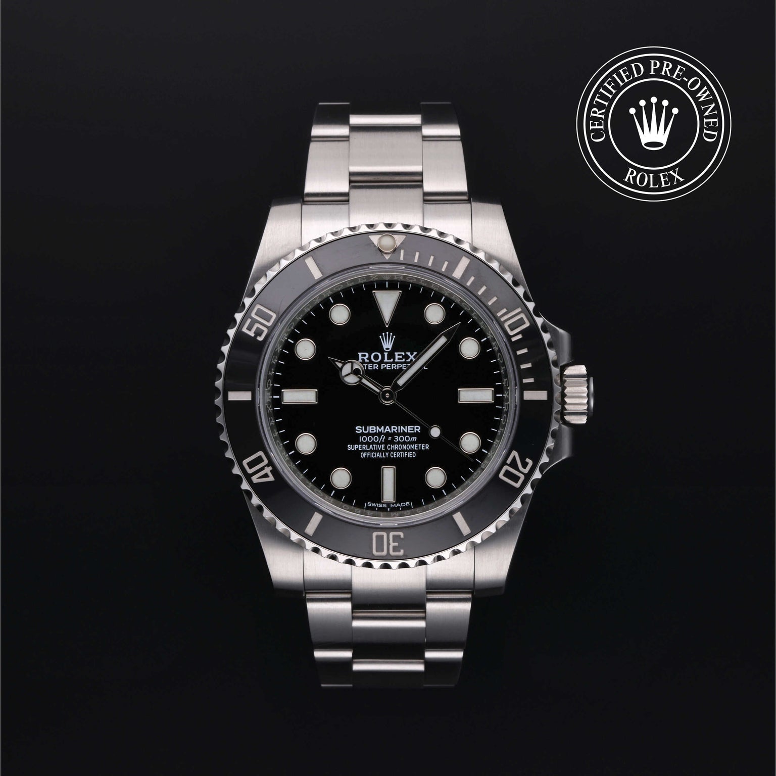 Rolex Certified Pre-owned Submariner M114060-0002 front on black background
