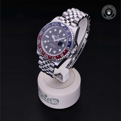 Rolex Certified Pre-owned GMT M126710BLRO-0001 front on black background