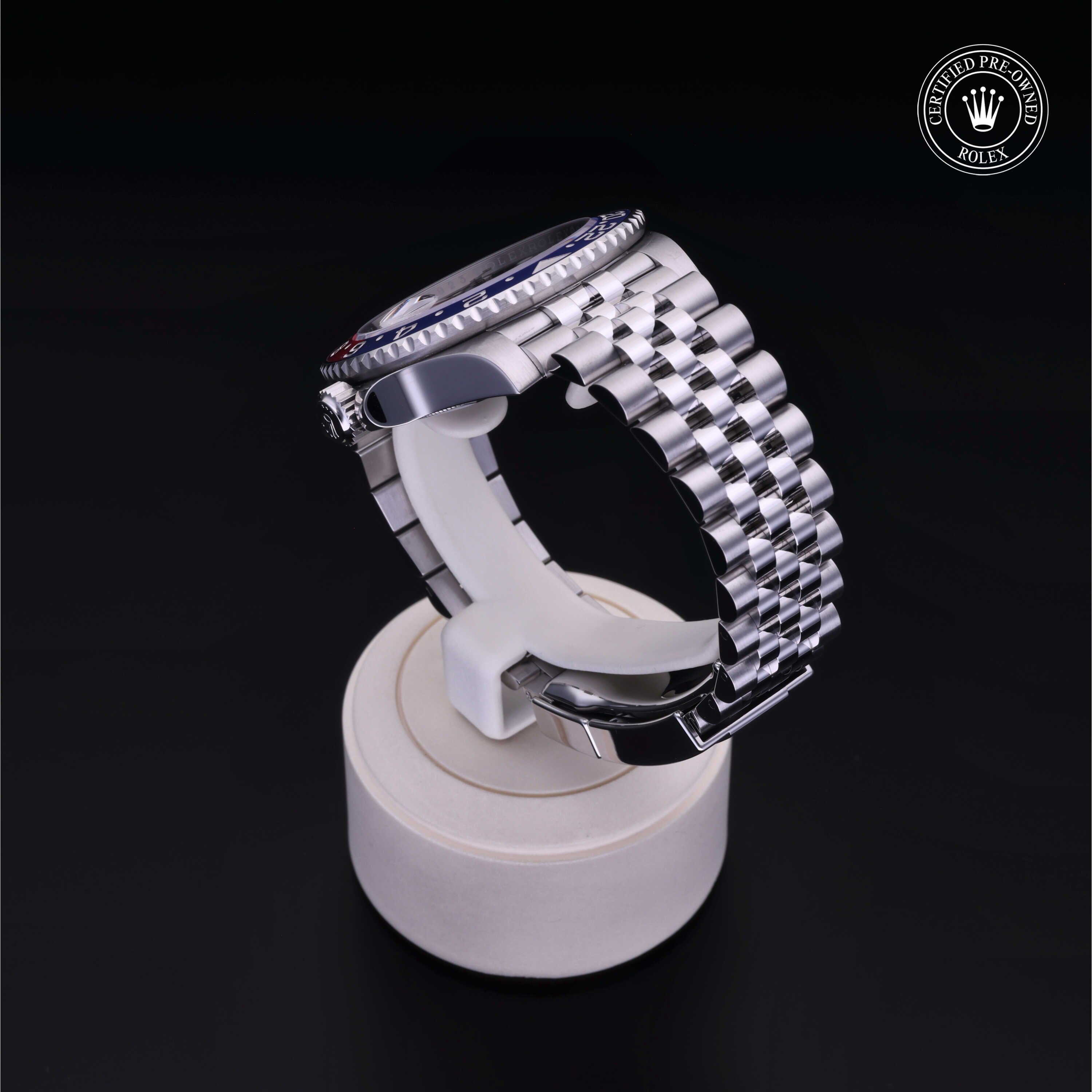 Rolex Certified Pre-owned GMT M126710BLRO-0001 front on black background