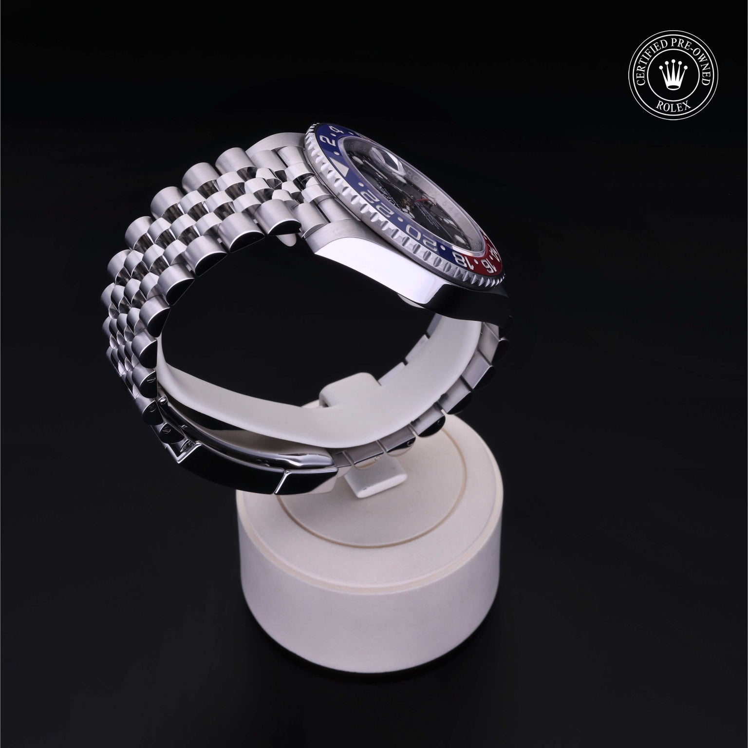 Rolex Certified Pre-owned GMT M126710BLRO-0001 front on black background