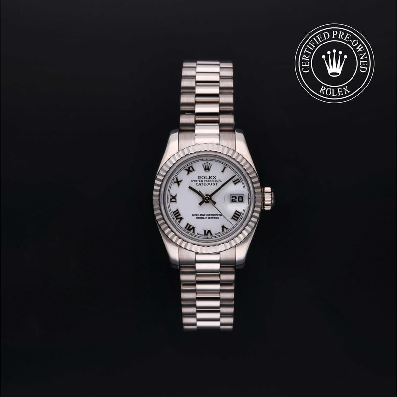 Rolex Certified Pre-owned Lady Datejust M179179-0003 front on black background