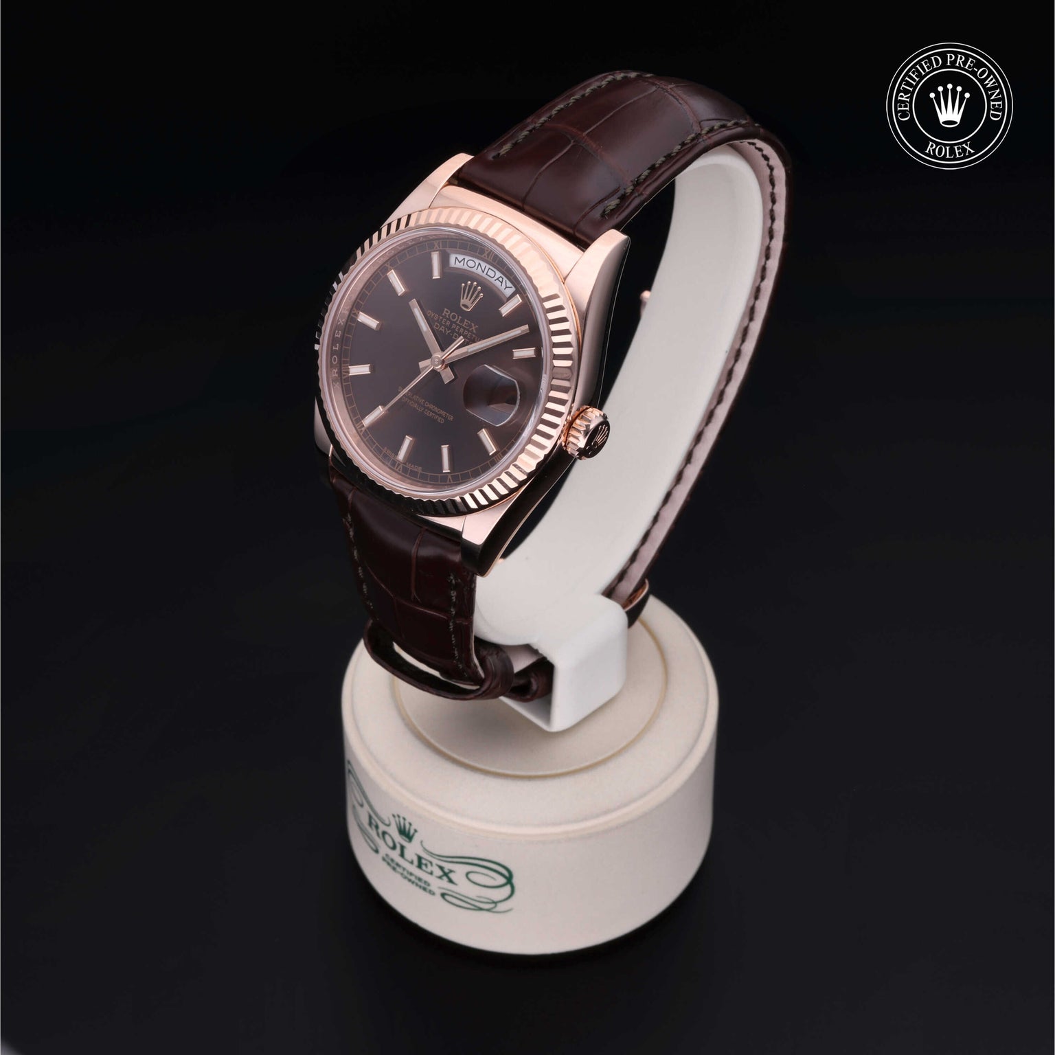 Rolex Certified Pre-owned Day-date M118135-0003 front on black background