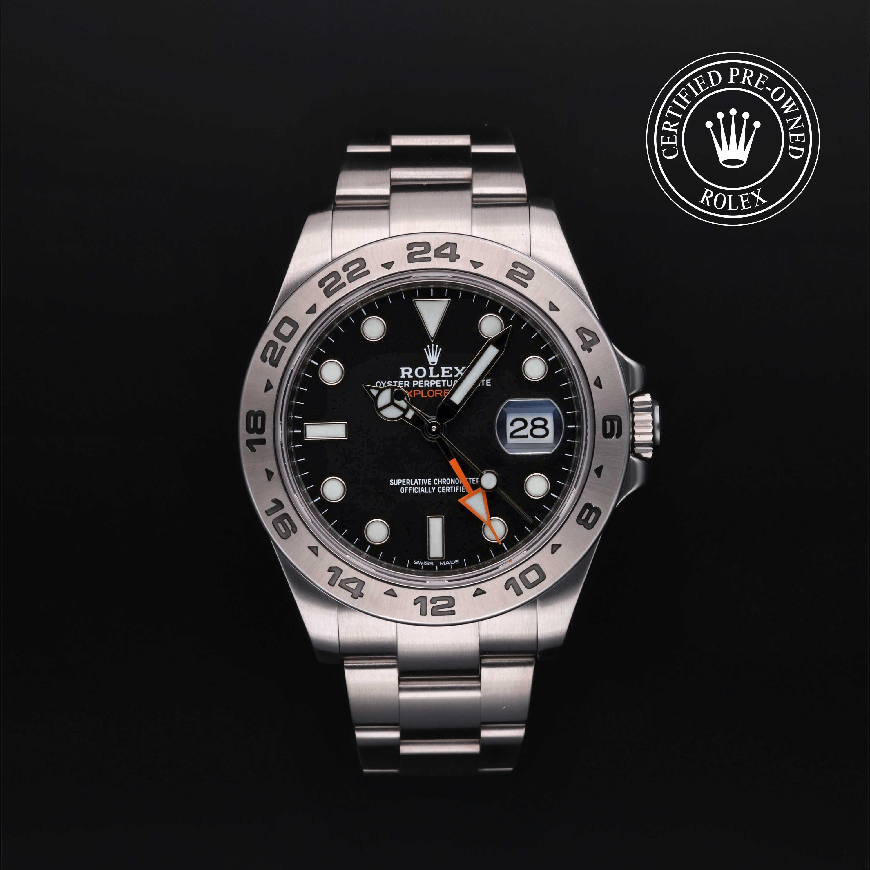 Rolex Certified Pre-owned Explorer M216570-0002 front on black background