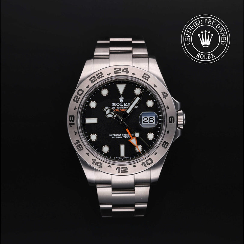 Rolex Certified Pre-owned Explorer M216570-0002 front on black background