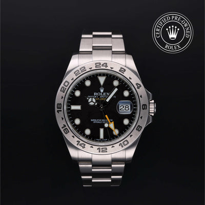 Rolex Certified Pre-owned Explorer M216570-0002 front on black background