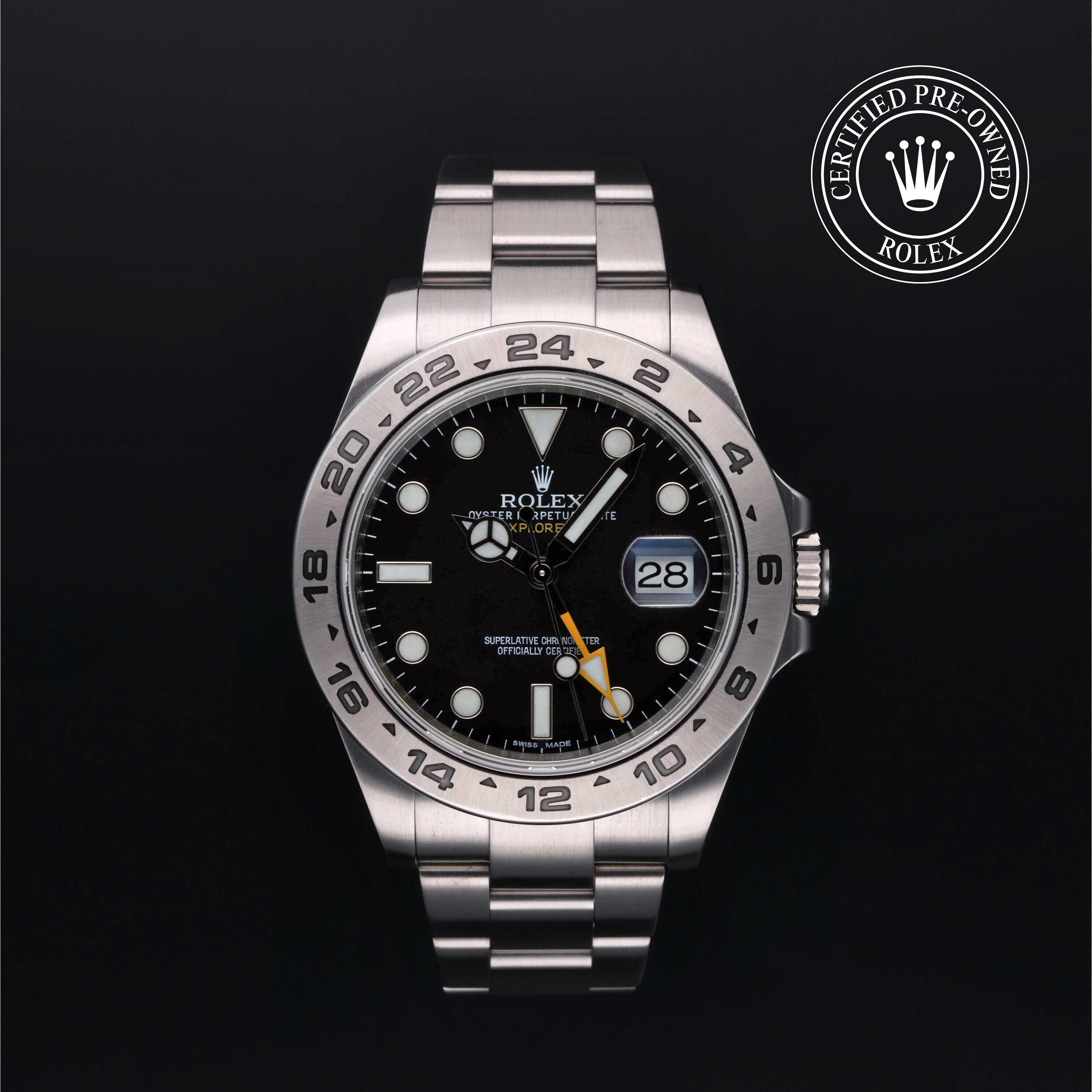 Rolex Certified Pre-owned Explorer M216570-0002 front on black background