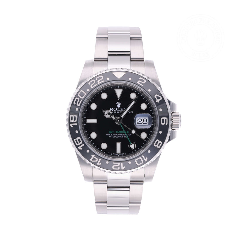 Rolex Certified Pre-owned GMT M116710LN-0001 front on white background