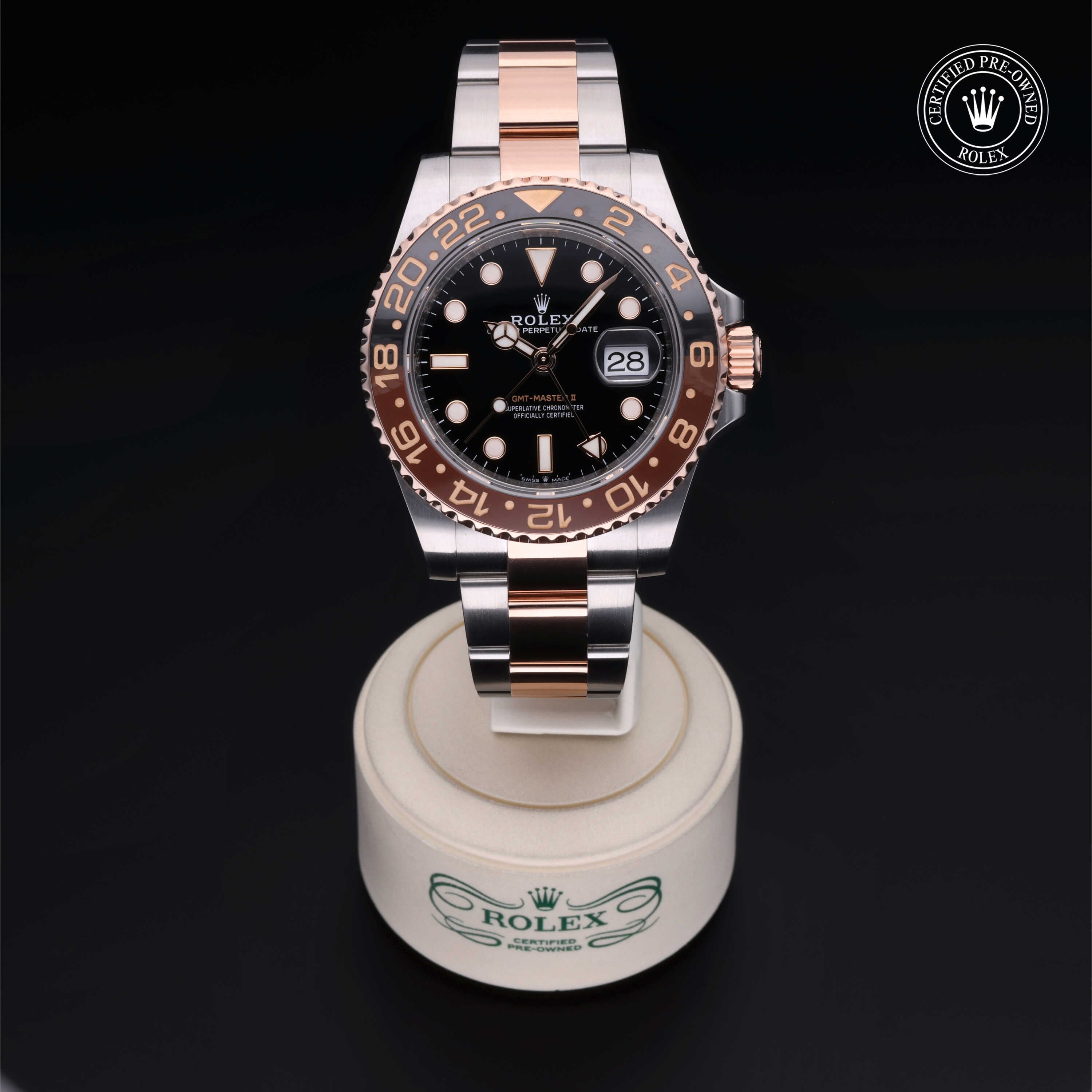 Rolex Certified Pre-owned GMT M126711CHNR-0002 front on black background