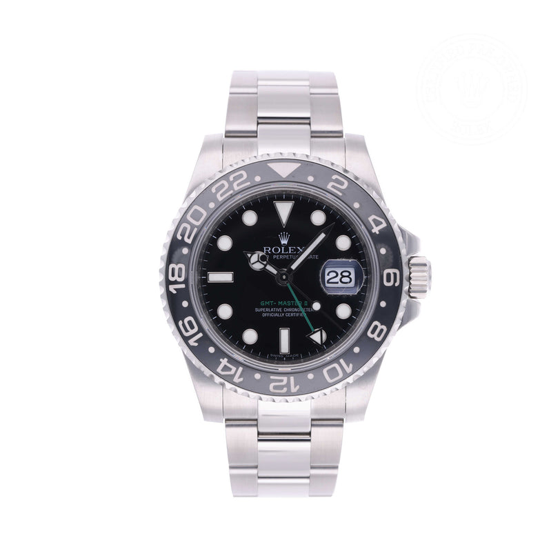 Rolex Certified Pre-owned GMT M116710LN-0001 front on white background