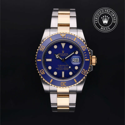 Rolex Certified Pre-owned Submariner M116613LB-0001 front on black background