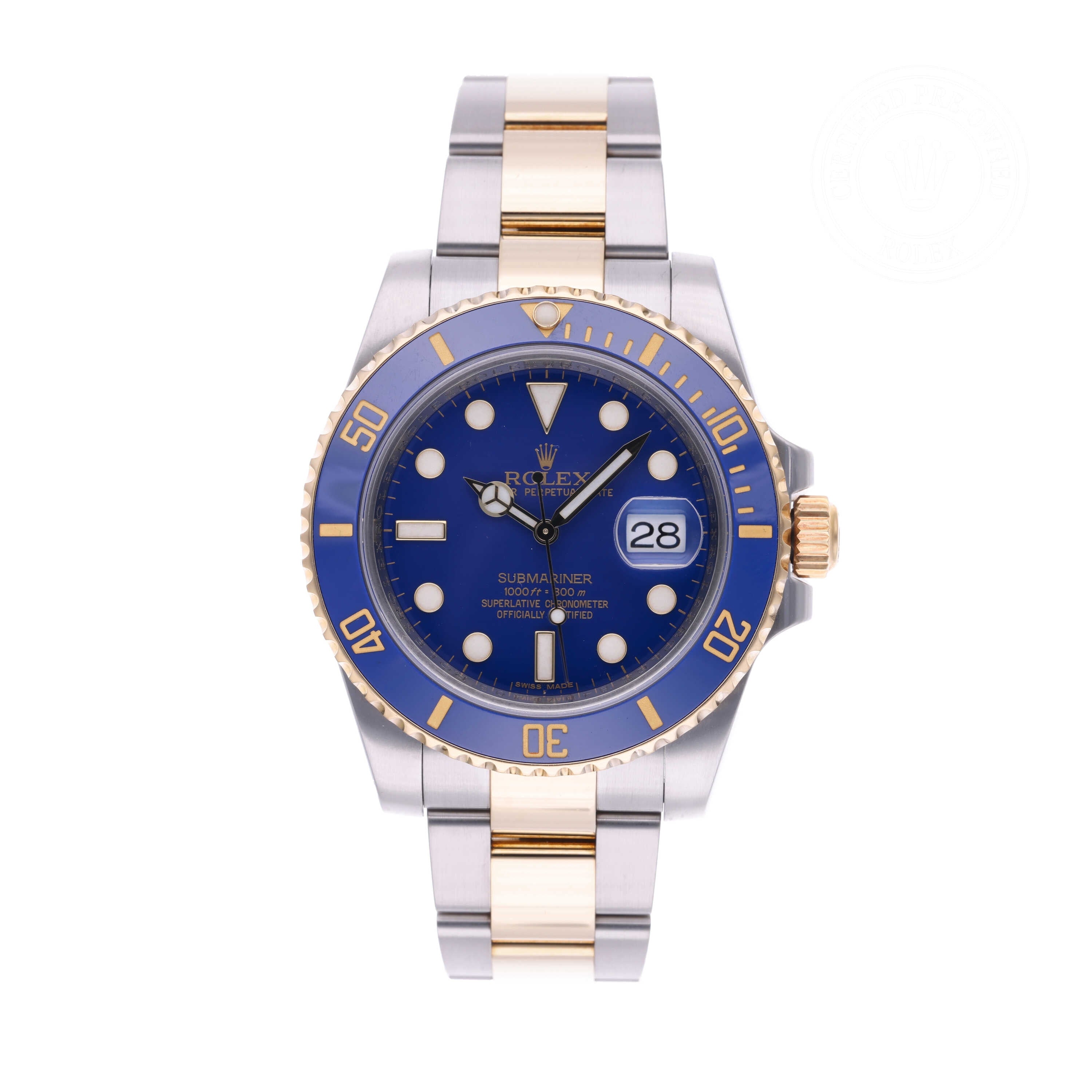 Rolex Certified Pre-owned Submariner M116613LB-0001 front on white background