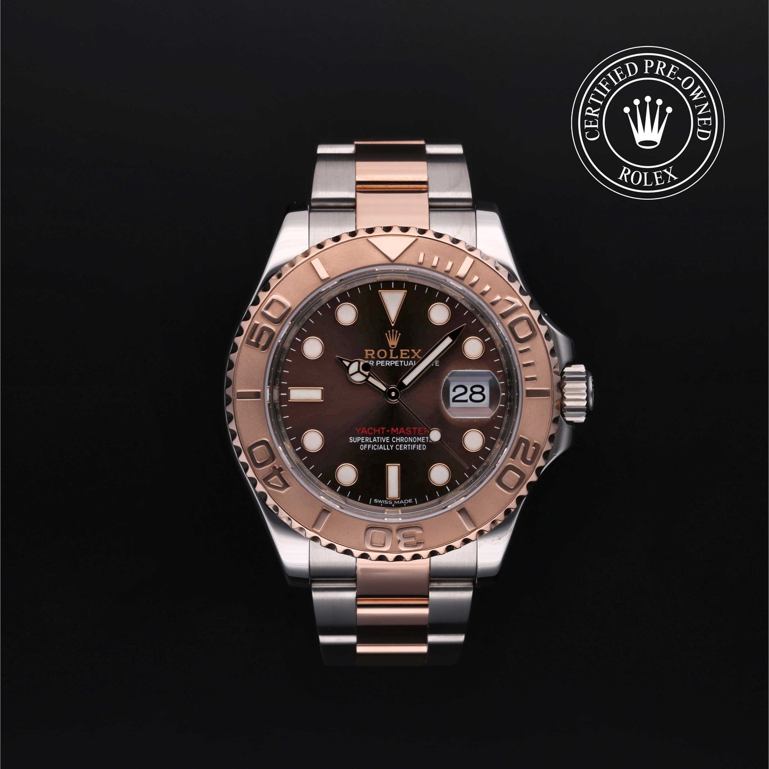 Rolex Certified Pre-owned Yacht-Master M116621-0001 front on black background