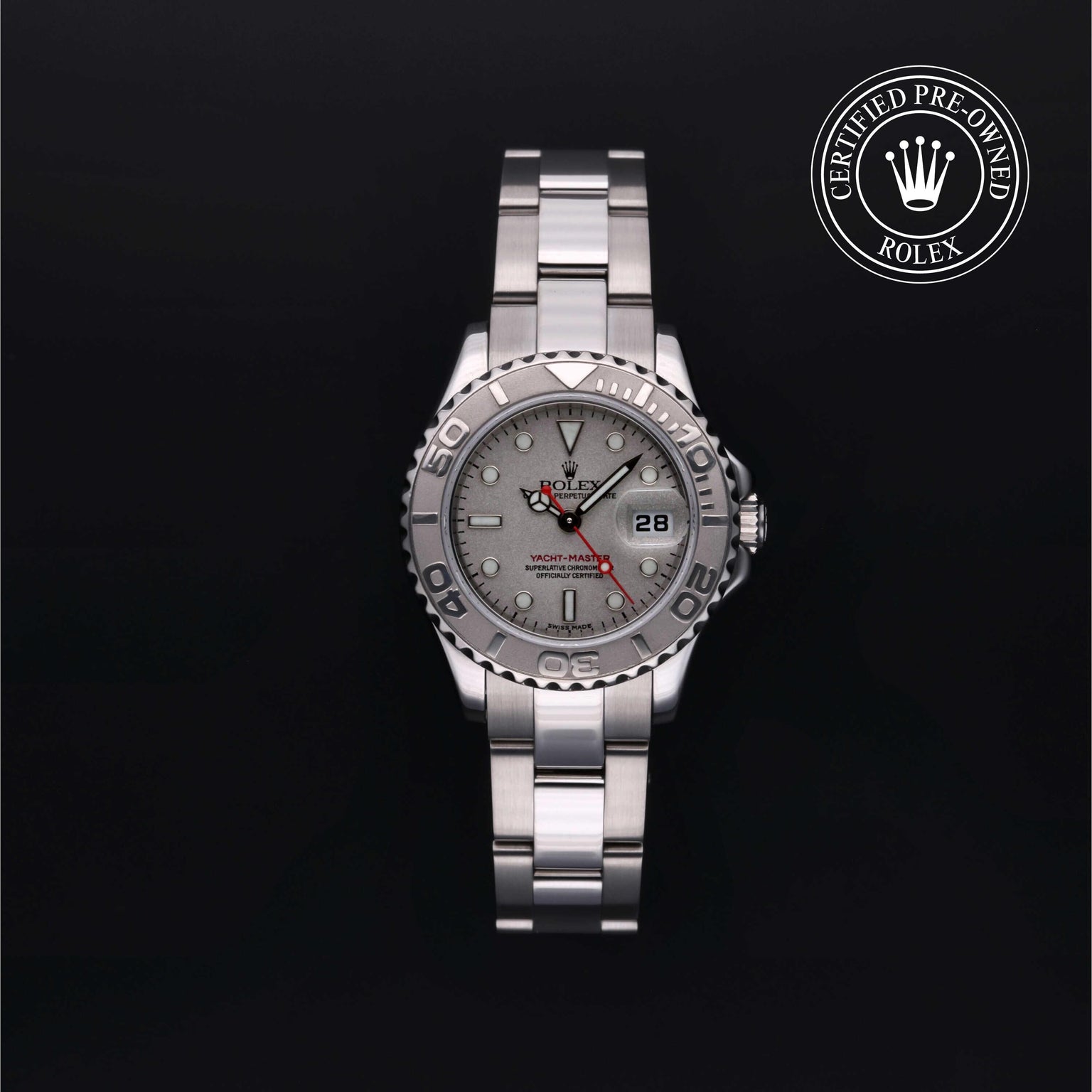 Rolex Certified Pre-owned Yacht-Master M169622-0002 front on black background
