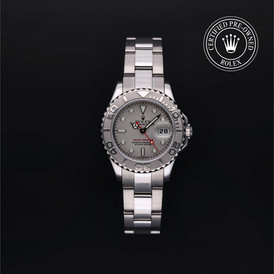 Rolex Certified Pre-owned Yacht-Master M169622-0002 front on black background