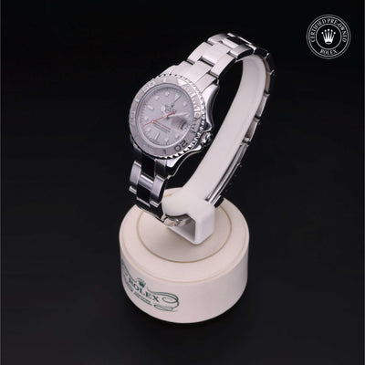 Rolex Certified Pre-owned Yacht-Master M169622-0002 front on black background