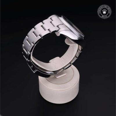 Rolex Certified Pre-owned Air-King M116900-0001 front on black background