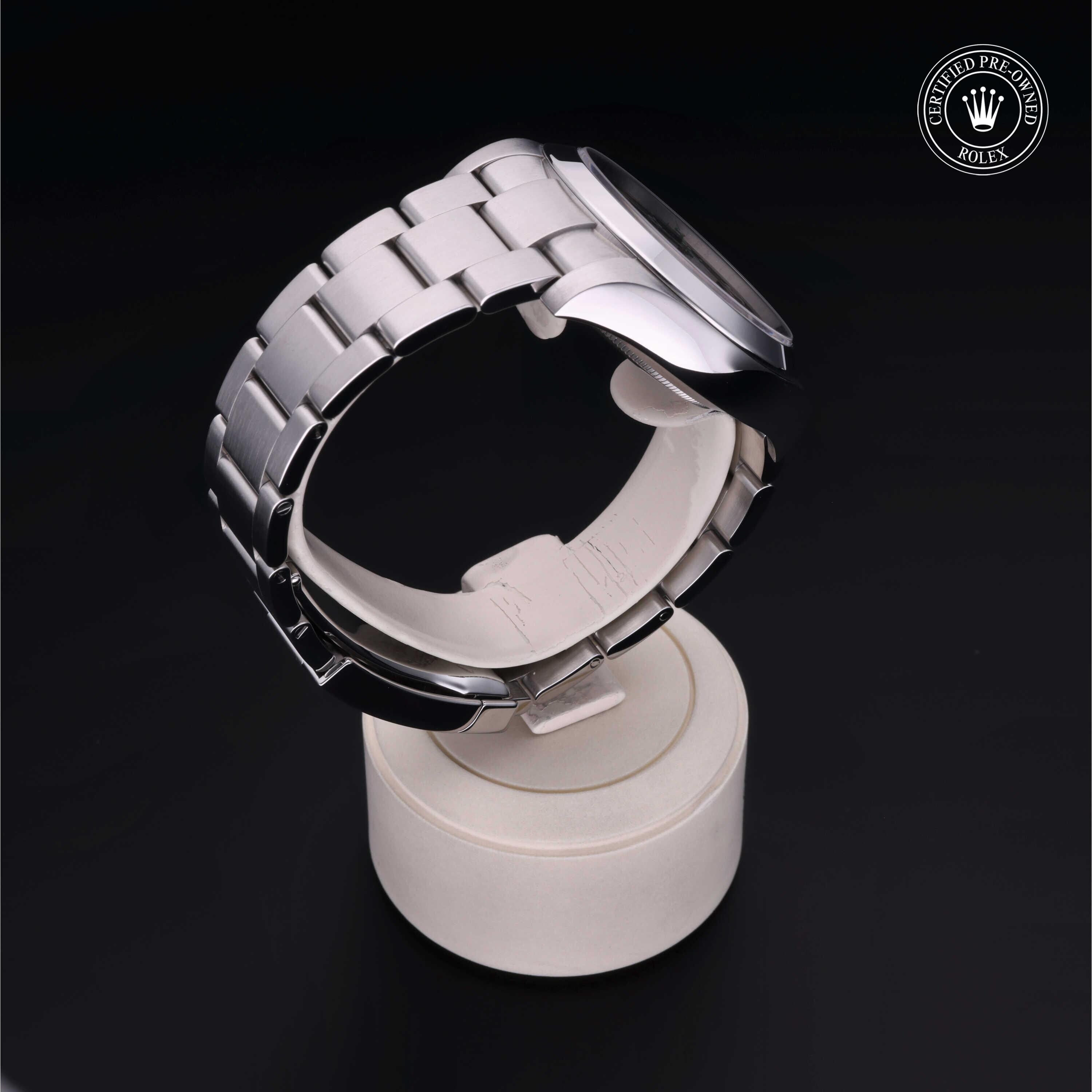 Rolex Certified Pre-owned Air-King M116900-0001 front on black background