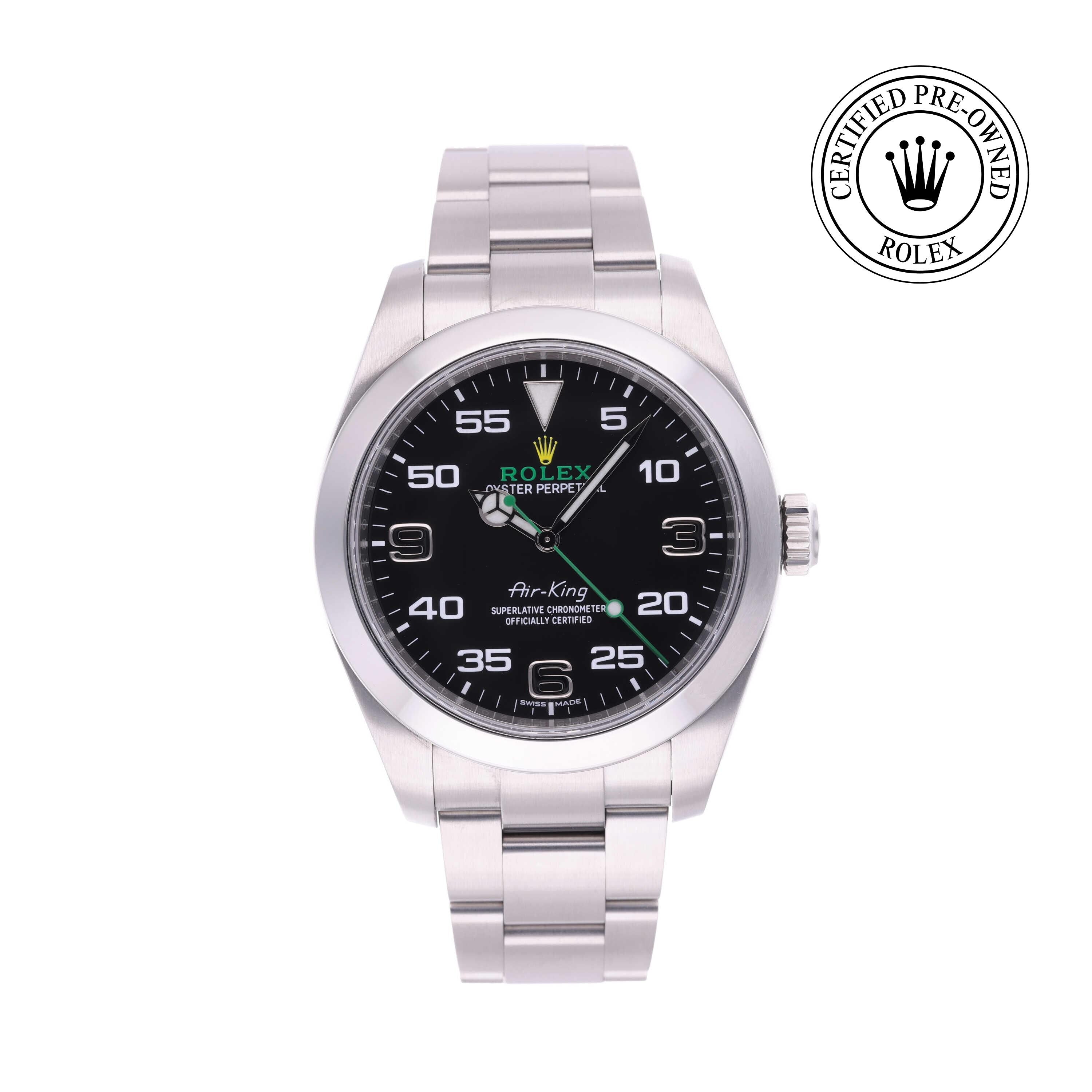 Rolex Certified Pre-owned Air-King M116900-0001 front on white background