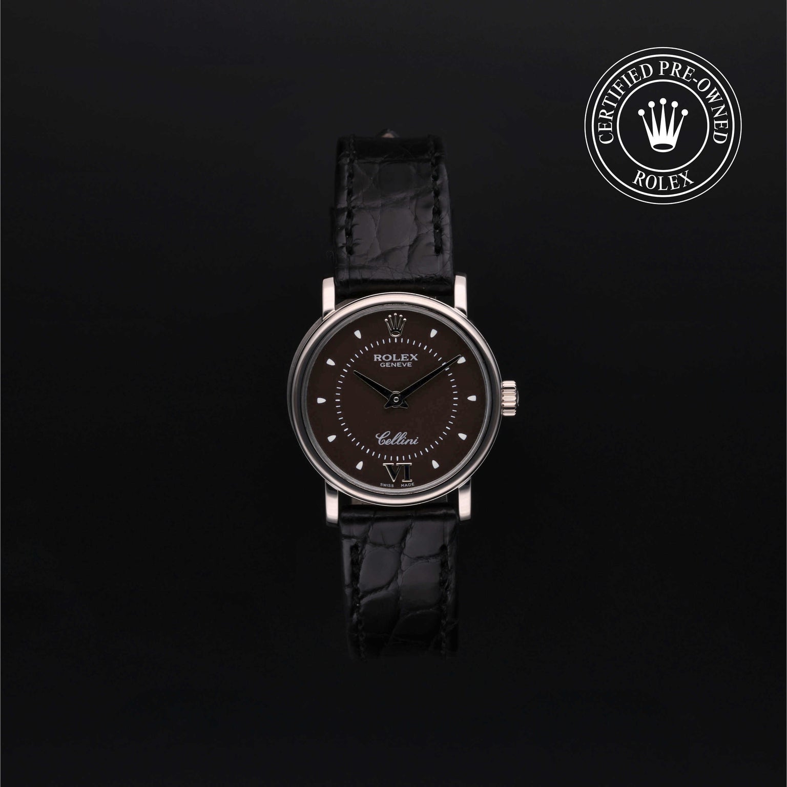 Rolex Certified Pre-owned Cellini M6110/9-0010 front on black background